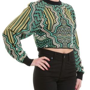 M Missoni Green Intarsia Knit Crop Crew Neck Sweater